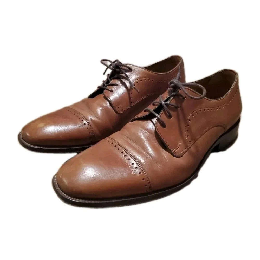 Johnston & Murphy Sanborn Cap Toe Brown Oxford Shoes Men Size 9